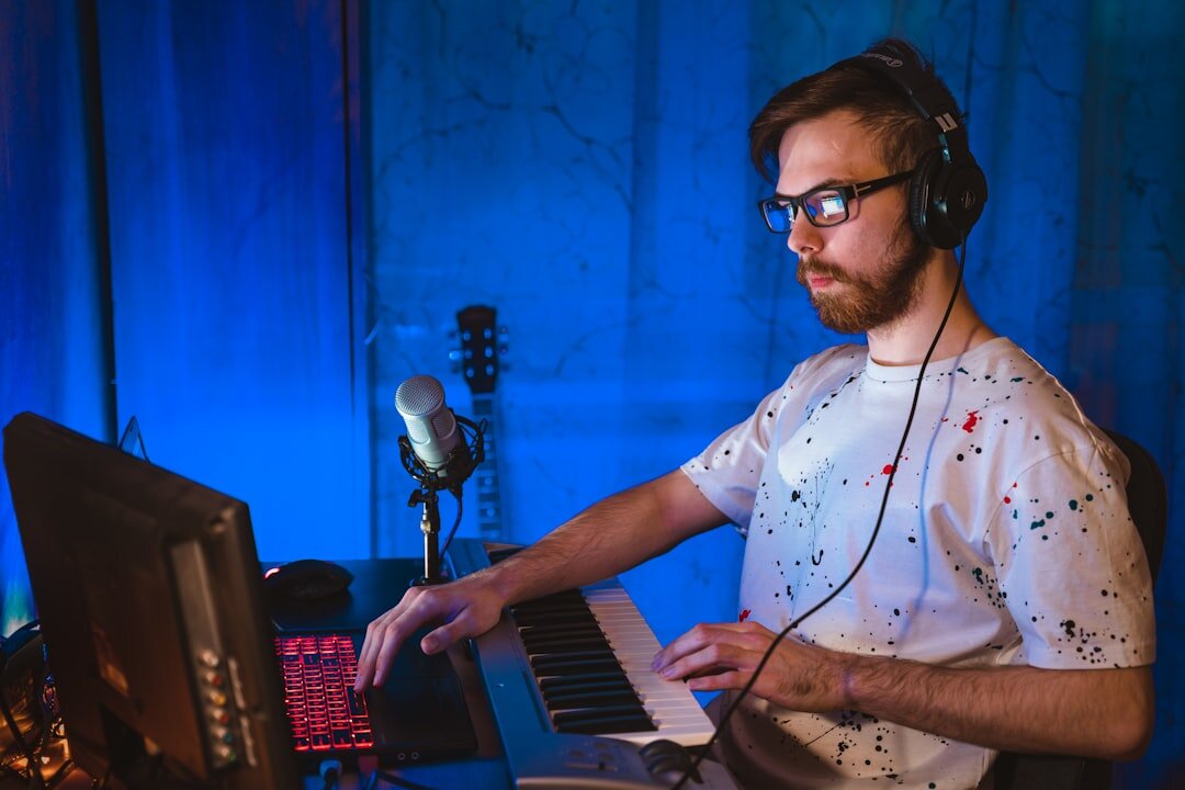 Sound engineer working in a music recording studio